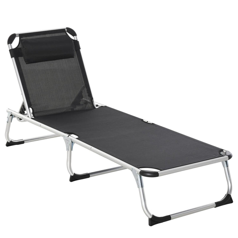 Folding Outdoor Reclining Lounger Chair W/ Pillow Aluminium Frame Black