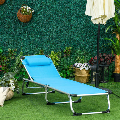 Folding Outdoor Reclining Lounger Chair W/ Pillow Aluminium Frame Blue