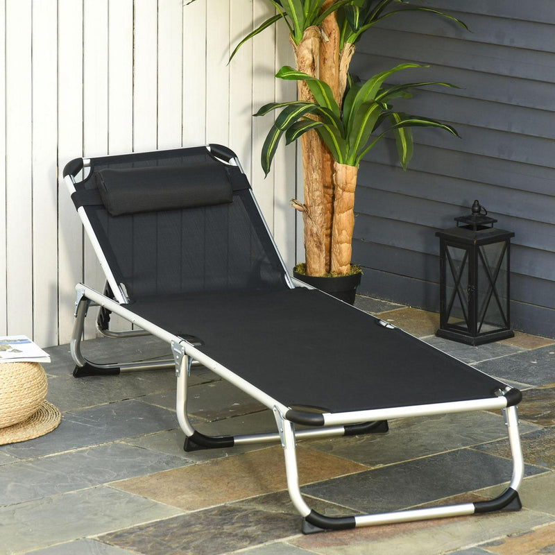 Folding Outdoor Reclining Lounger Chair W/ Pillow Aluminium Frame Black