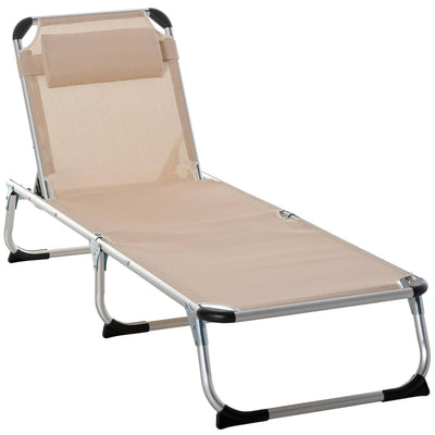 Folding Outdoor Reclining Lounger Chair W/ Pillow Aluminium Frame Khaki