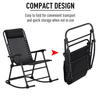 Folding Rocking Chair Zero Gravity W/ Headrest-Black