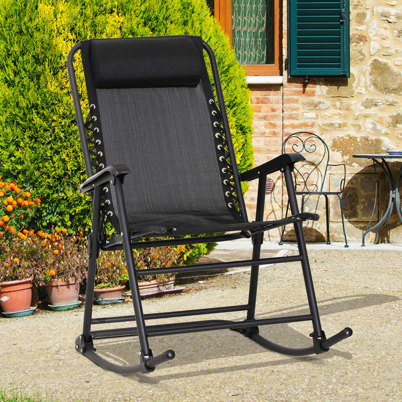 Folding Rocking Chair Zero Gravity W/ Headrest-Black