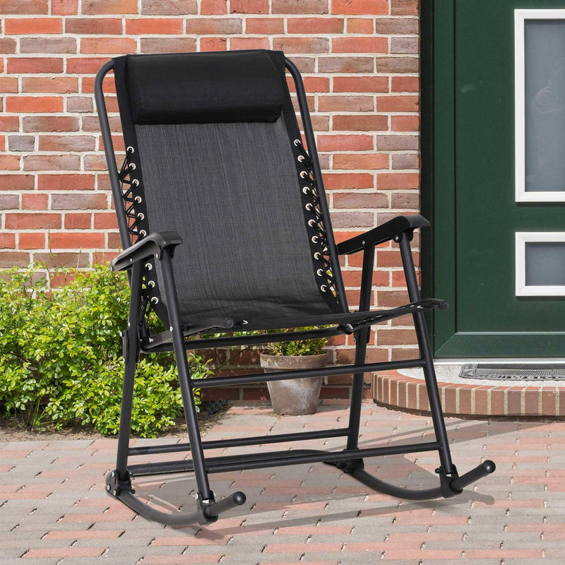 Folding Rocking Chair Zero Gravity W/ Headrest-Black