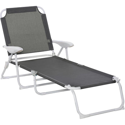 Folding Beach Lounger Garden Reclining Chair W/ 4-Level Backrest