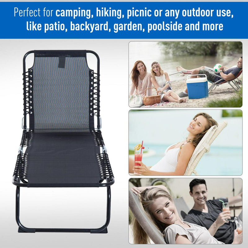 Folding Lounger Beach Chaise Chair - Black