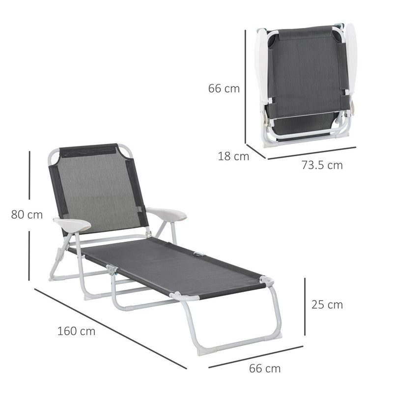 Folding Beach Lounger Garden Reclining Chair W/ 4-Level Backrest