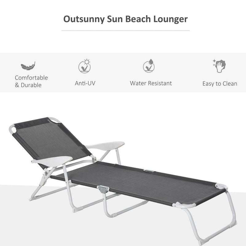 Folding Beach Lounger Garden Reclining Chair W/ 4-Level Backrest