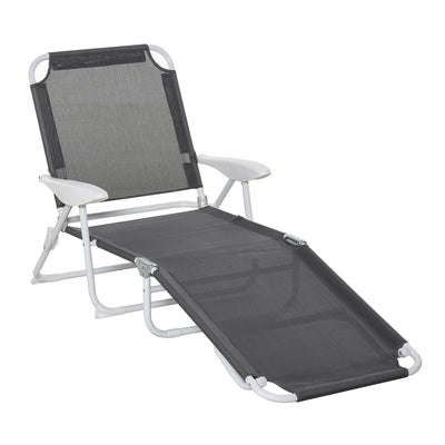 Folding Beach Lounger Garden Reclining Chair W/ 4-Level Backrest