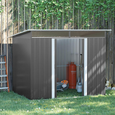 Garden Metal Storage Shed House Hut Gardening Tool W/ Tilted Roof And Ventilation 9 X 6ft, Grey