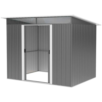 Garden Metal Storage Shed House Hut Gardening Tool W/ Tilted Roof And Ventilation 9 X 6ft, Grey