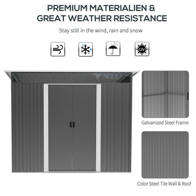 Garden Metal Storage Shed House Hut Gardening Tool W/ Tilted Roof And Ventilation 9 X 6ft, Grey