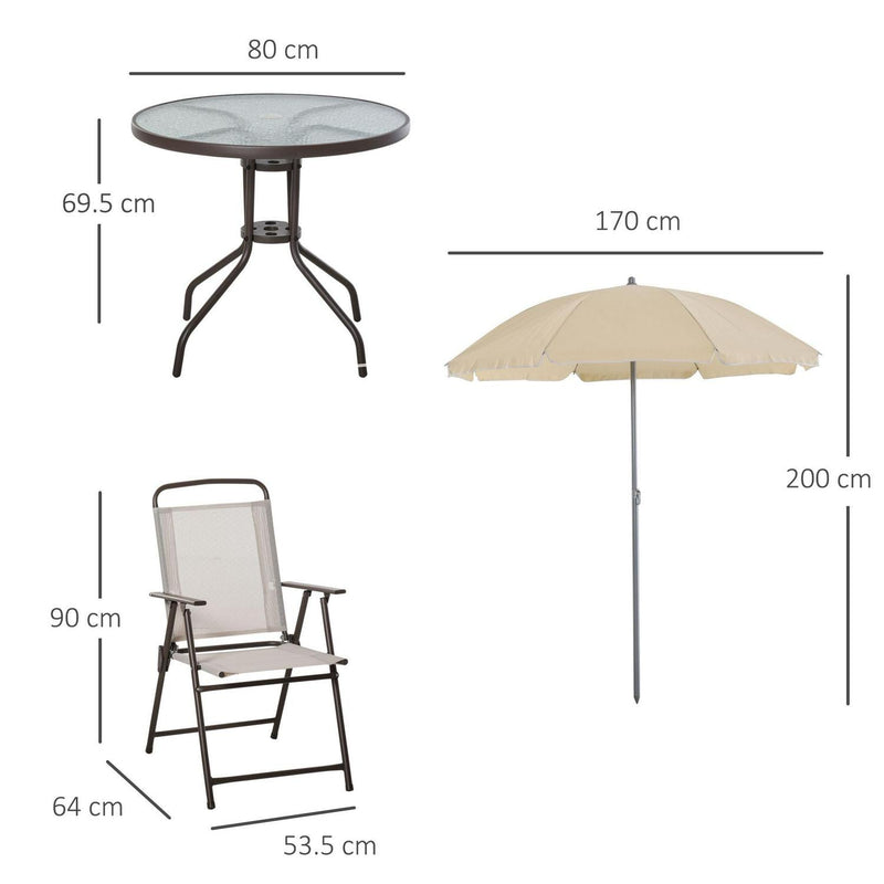 Garden Patio Texteline Folding Chairs Plus Table And Parasol Furniture Bistro Set 6 Pieces - Black/Cream