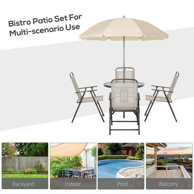 Garden Patio Texteline Folding Chairs Plus Table And Parasol Furniture Bistro Set 6 Pieces - Black/Cream