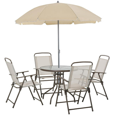 Garden Patio Texteline Folding Chairs Plus Table And Parasol Furniture Bistro Set 6 Pieces - Black/Cream