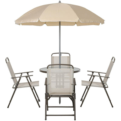 Garden Patio Texteline Folding Chairs Plus Table And Parasol Furniture Bistro Set 6 Pieces - Black/Cream