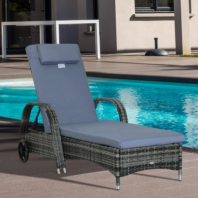 Garden Rattan Furniture Single Lounger Recliner Bed- Grey