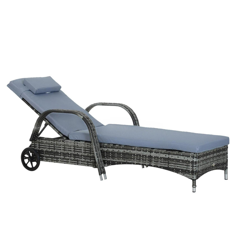 Garden Rattan Furniture Single Lounger Recliner Bed- Grey