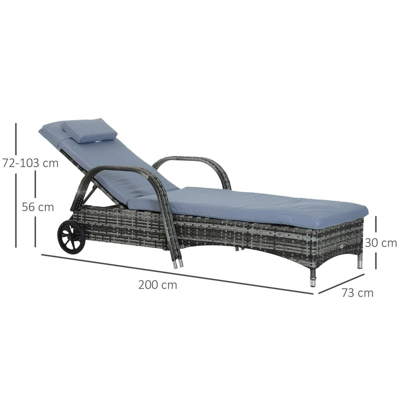 Garden Rattan Furniture Single Lounger Recliner Bed- Grey