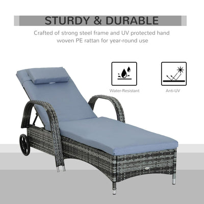 Garden Rattan Furniture Single Lounger Recliner Bed- Grey