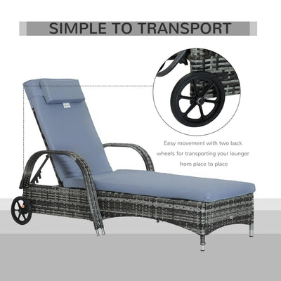 Garden Rattan Furniture Single Lounger Recliner Bed- Grey