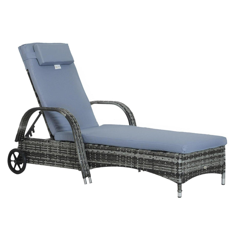 Garden Rattan Furniture Single Lounger Recliner Bed- Grey