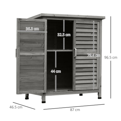 Garden Shed Wooden Storage 2 Door Unit Solid Fir Garage Tool Organisation Cabinet, 87L X 46.5W 96.5Hcm, Grey