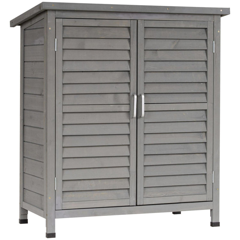 Garden Shed Wooden Storage 2 Door Unit Solid Fir Garage Tool Organisation Cabinet, 87L X 46.5W 96.5Hcm, Grey