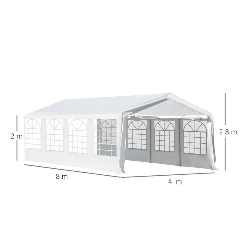 Gazebo Marquee, Steel Frame, Water Resistant, Size 8x4m-White