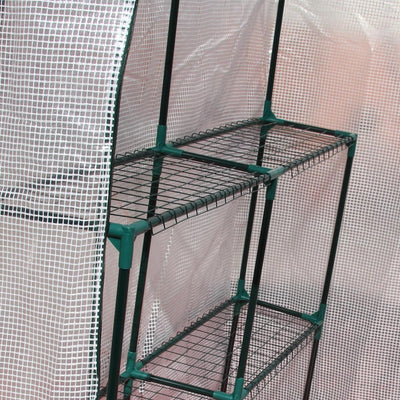 Greenhouse For Outdoor W/ 2 Tier Shelf Roll-Up Zippered Cover, UV-resistant PE plastic cover Green