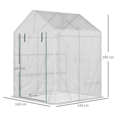 Greenhouse For Outdoor W/ 2 Tier Shelf Roll-Up Zippered Cover, UV-resistant PE plastic cover Green