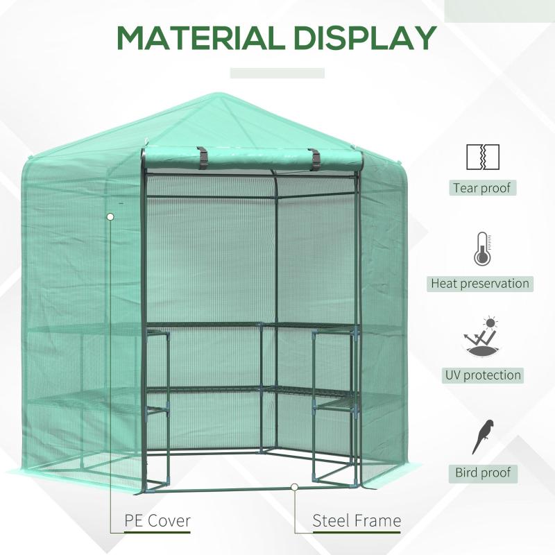 Hexagon Walk-in 3-Tier Portable Greenhouse, 194x225H Cm