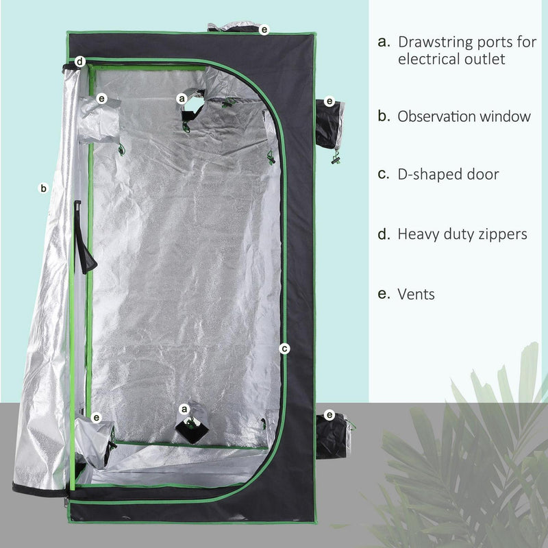 Hydroponic Plant Grow Tent, 80L X 80W 160Hcm-Black/Green