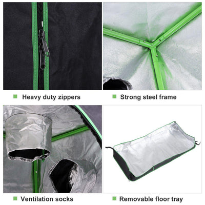 Hydroponic Plant Grow Tent Canopy Indoor Reflective Mylar Green Room 600D Oxford 120L X60W X150Hcm Silver