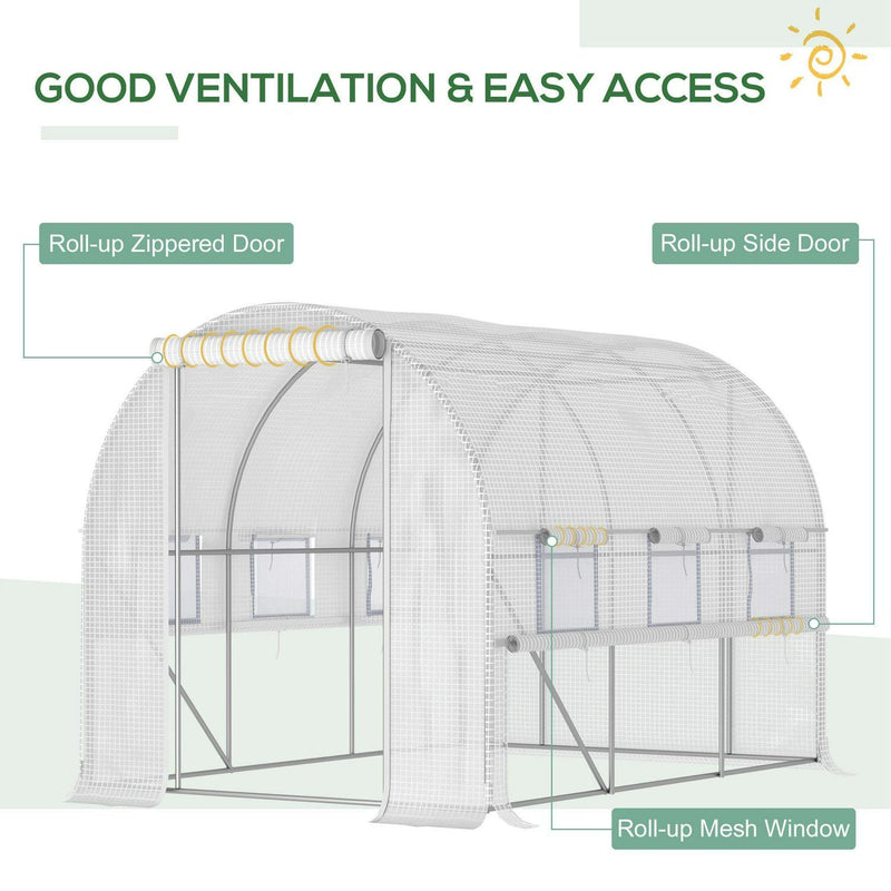 Large Backyard Plant Greenhouse Hot W/ Zippered Doors White