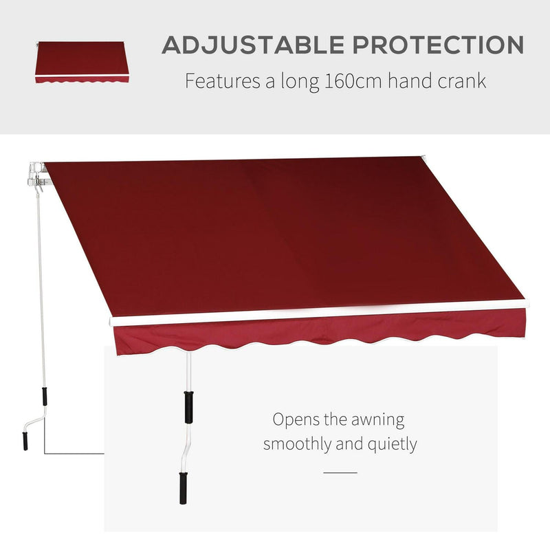 Manual Retractable Patio Awning Shelter UV Protection, 2.5mx2m