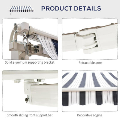 Manual Retractable Awning, 2.5x2 M-Dark Blue/White Stripes