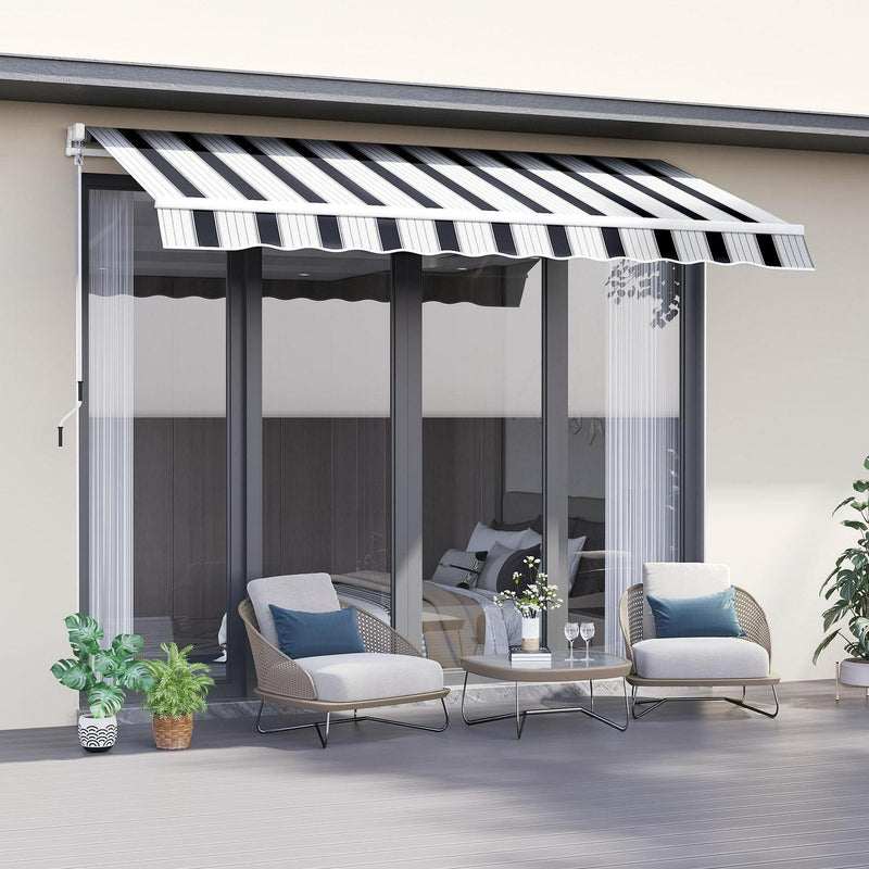 Manual Retractable Awning, 2.5x2 M-Dark Blue/White Stripes