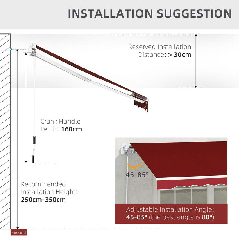 Manual Retractable Patio Awning Shelter UV Protection, 2.5mx2m