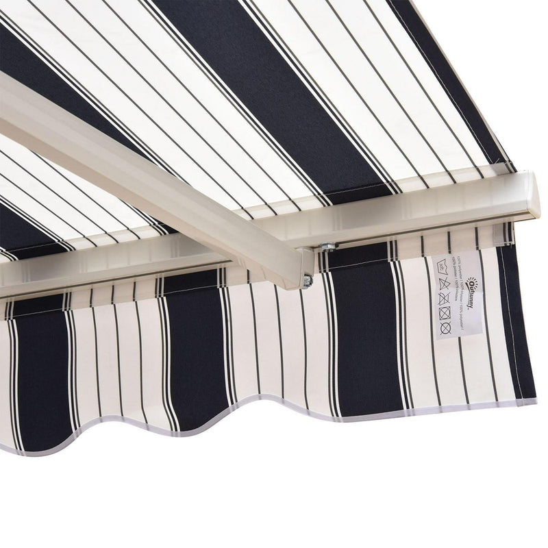 Manual Retractable Awning, 2.5x2 M-Dark Blue/White Stripes