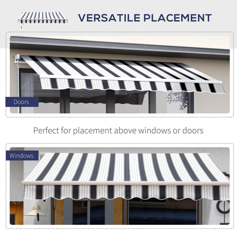 Manual Retractable Awning, 2.5x2 M-Dark Blue/White Stripes