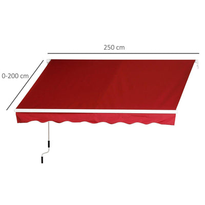 Manual Retractable Patio Awning Shelter UV Protection, 2.5mx2m