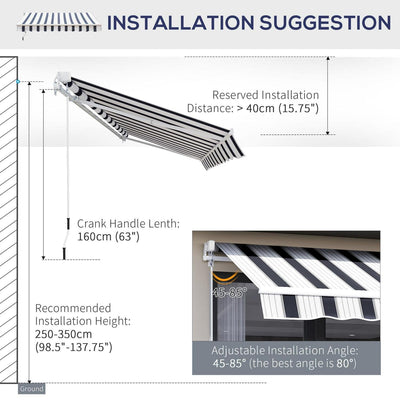 Manual Retractable Awning, 2.5x2 M-Dark Blue/White Stripes