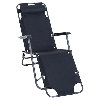 Metal Frame 2 In 1 Lounger W/ Pillow Black