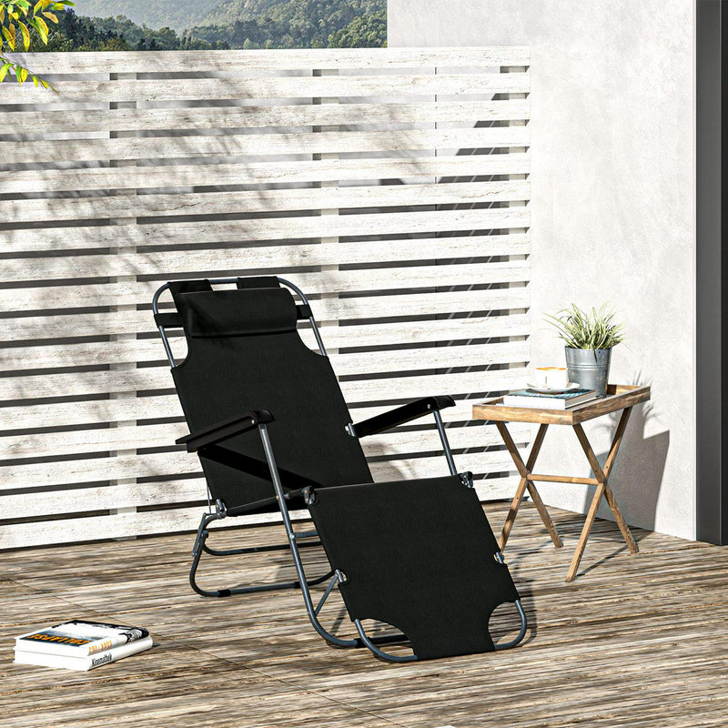 Metal Frame 2 In 1 Lounger W/ Pillow Black