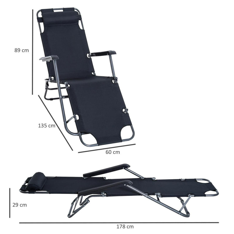 Metal Frame 2 In 1 Lounger W/ Pillow Black