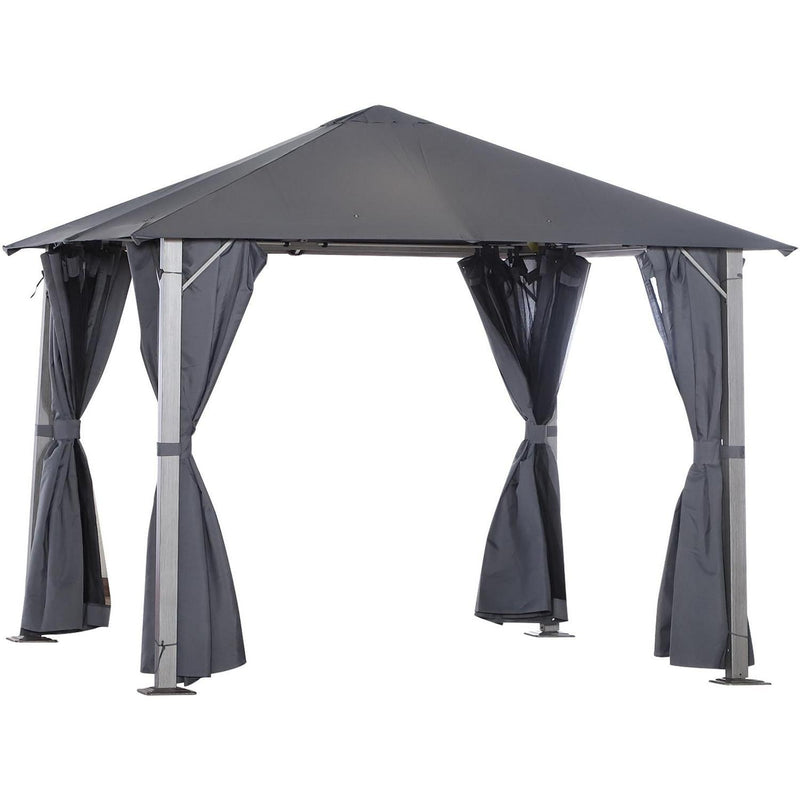 Metal Frame Curtain Draped Outdoor Garden Gazebo Grey