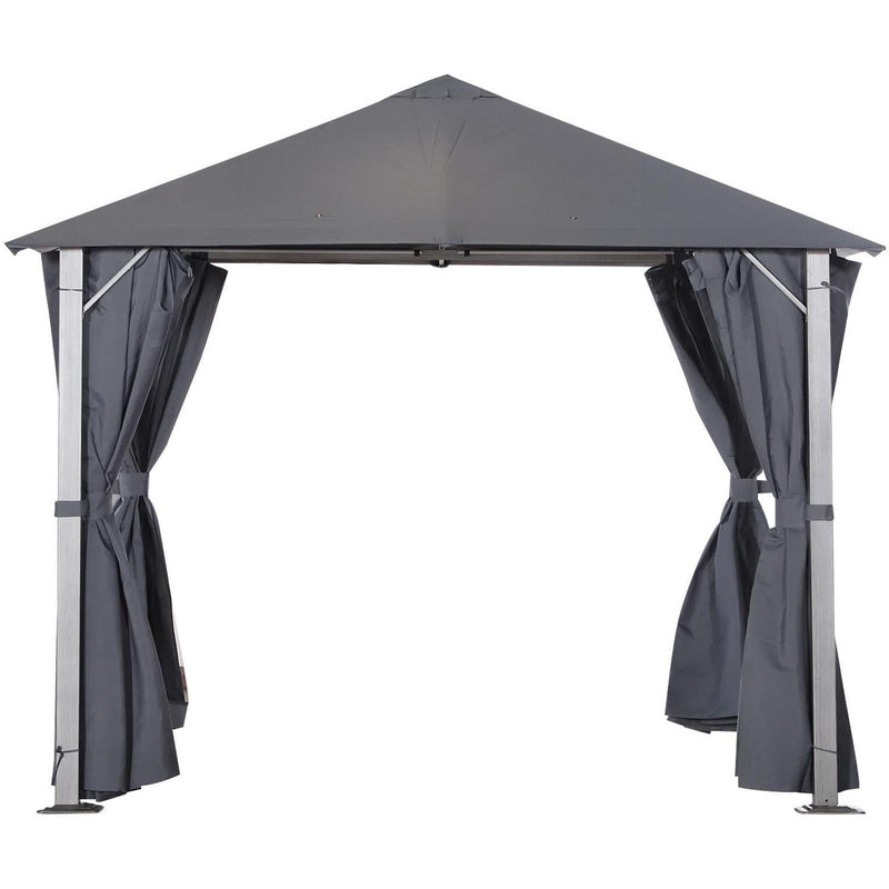 Metal Frame Curtain Draped Outdoor Garden Gazebo Grey