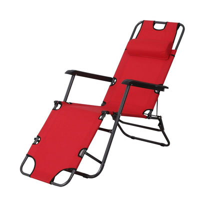 Metal Frame 2 In 1 Lounger W/ Pillow Red