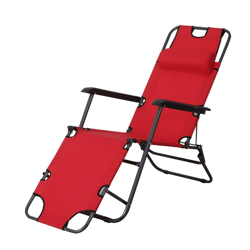 Metal Frame 2 In 1 Lounger W/ Pillow Red