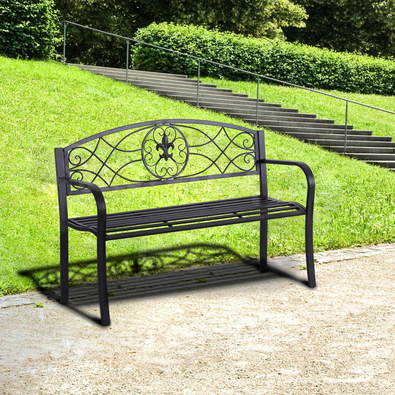 Metal Frame Bench, 128Lx50Wx91H Cm-Black